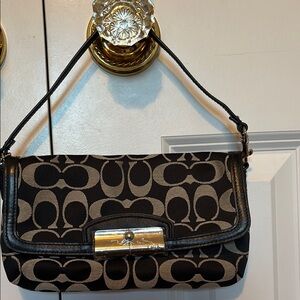 Coach Black and Tan Signature Shoulder Bag